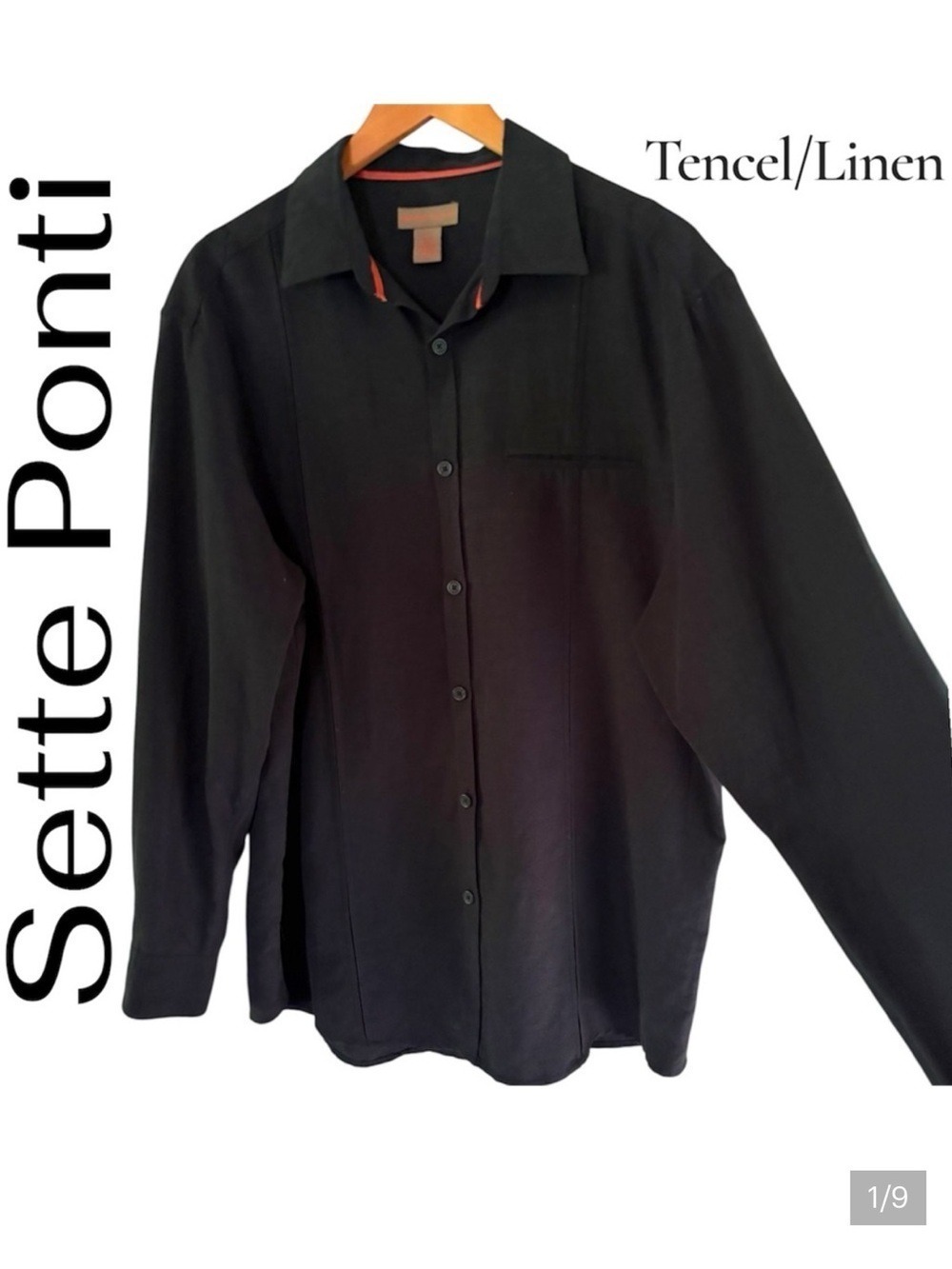 Sette Ponti-Upscale Black Tencel/Linen Casual Button-Down Shirt. Large. EUC!